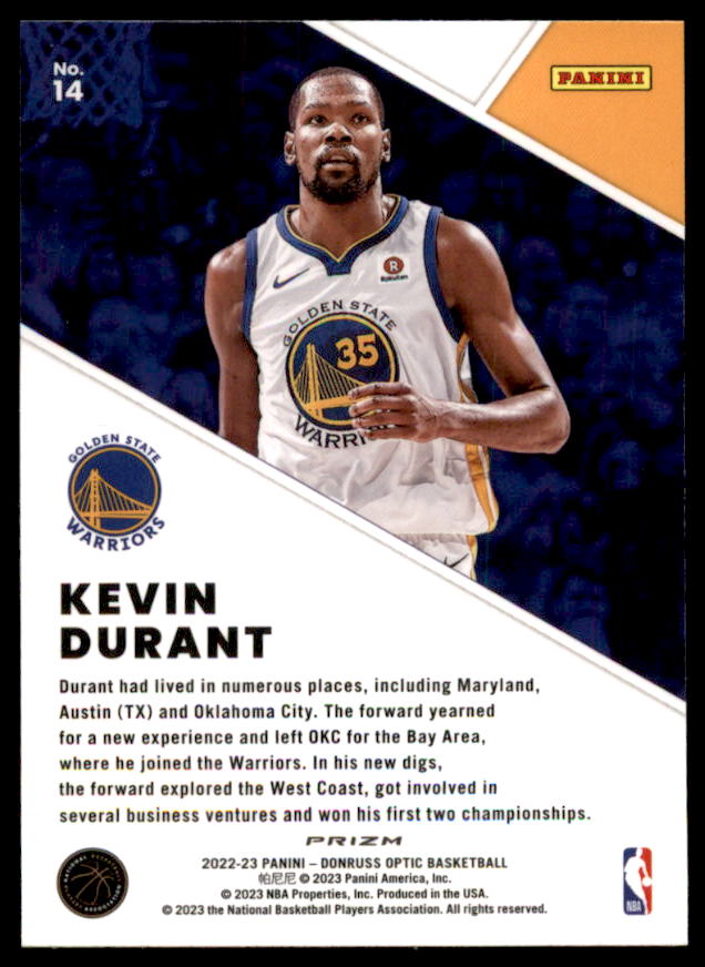 Kevin Durant Card 2022-23 Donruss Optic Winner Stays Holo #14  Image 2