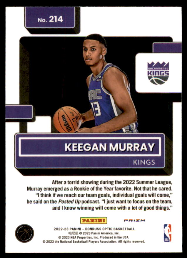 Keegan Murray RR Rookie Card 2022-23 Donruss Optic Hyper Pink #214  Image 2