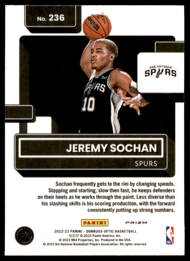 Jeremy Sochan RR Rookie Card 2022-23 Donruss Optic Hyper Pink #236  Image 2