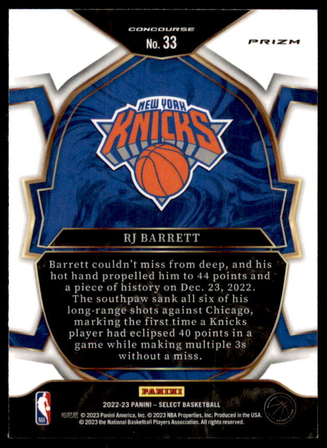 RJ Barrett Card 2022-23 Select Prizms Blue Cracked Ice #33  Image 2