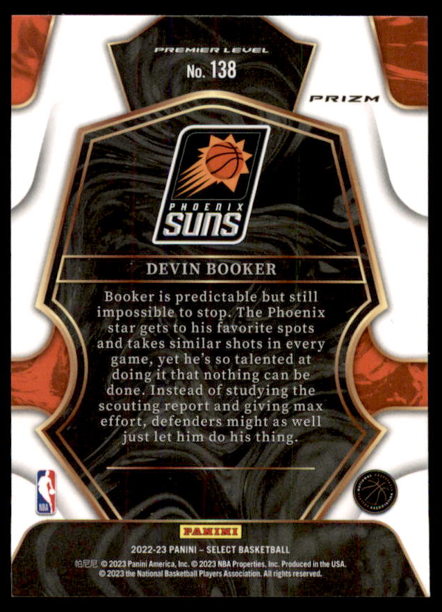 Devin Booker Card 2022-23 Select Prizms Blue Cracked Ice #138  Image 2