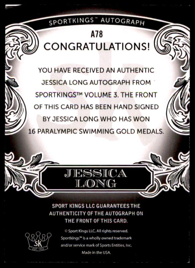 Jessica Long Card 2022 Sportkings Volume 3 Auto #A78  Image 2