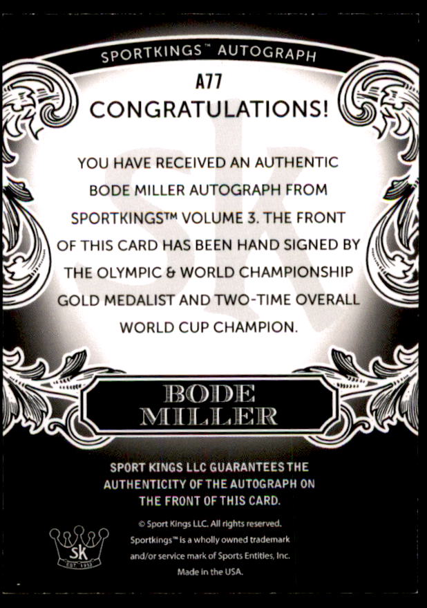 Bode Miller Card 2022 Sportkings Volume 3 Auto #A77  Image 2