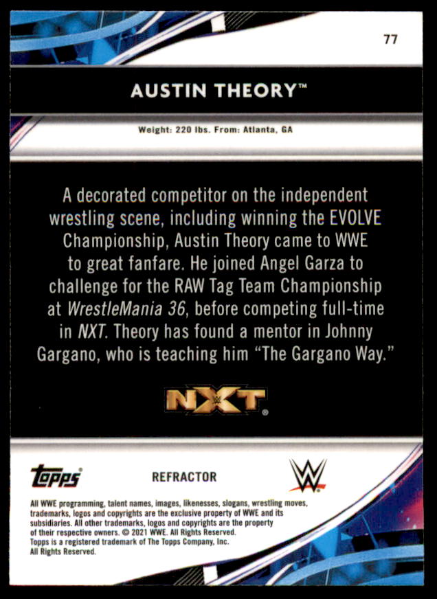 Austin Theory Card 2021 Finest WWE Refractors #77  Image 2