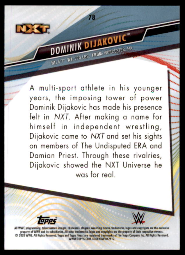 Dominik Dijakovic Card 2020 Finest WWE Blue Refractors #78  Image 2