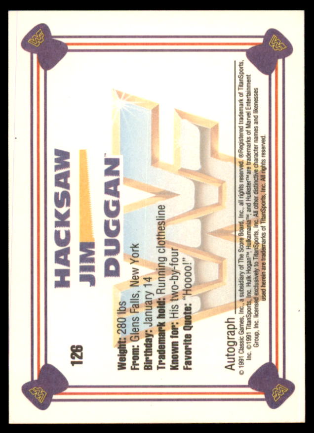 Hacksaw Jim Duggan Card 1991 Classic WWF Superstars #126  Image 2