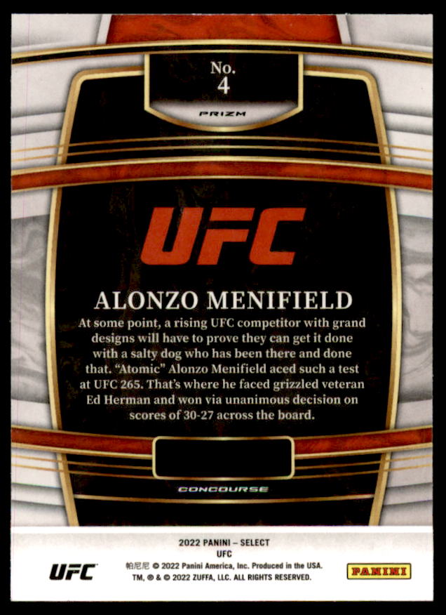 Alonzo Menifield Rookie Card 2022 Select UFC Prizms Blue #4  Image 2