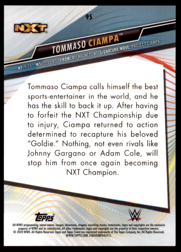 Tommaso Ciampa Card 2020 Finest WWE Green Refractors #95  Image 2