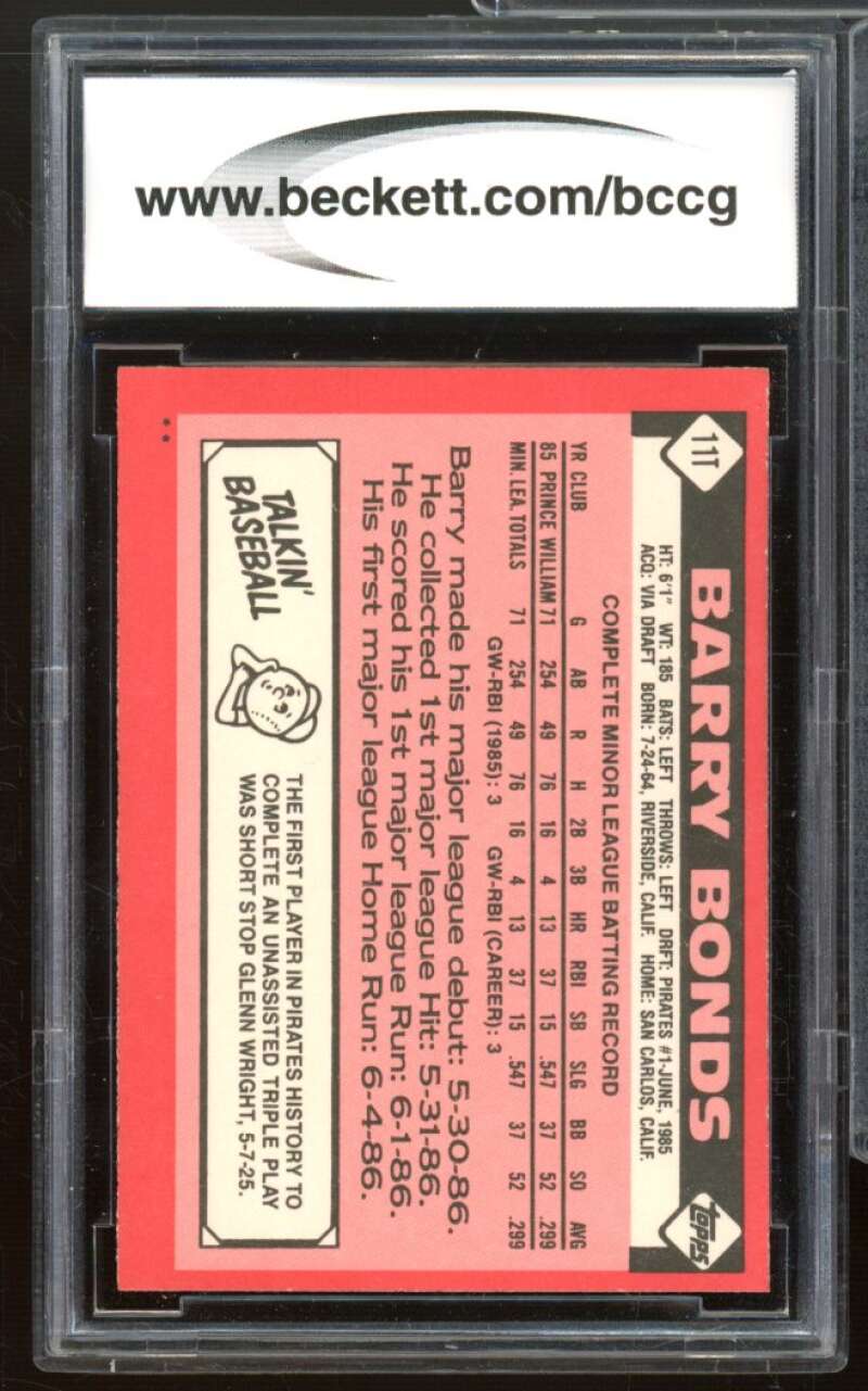 Barry Bonds Rookie Card 1986 Topps Traded #11T BCCG 9 Near Mint+ Image 2