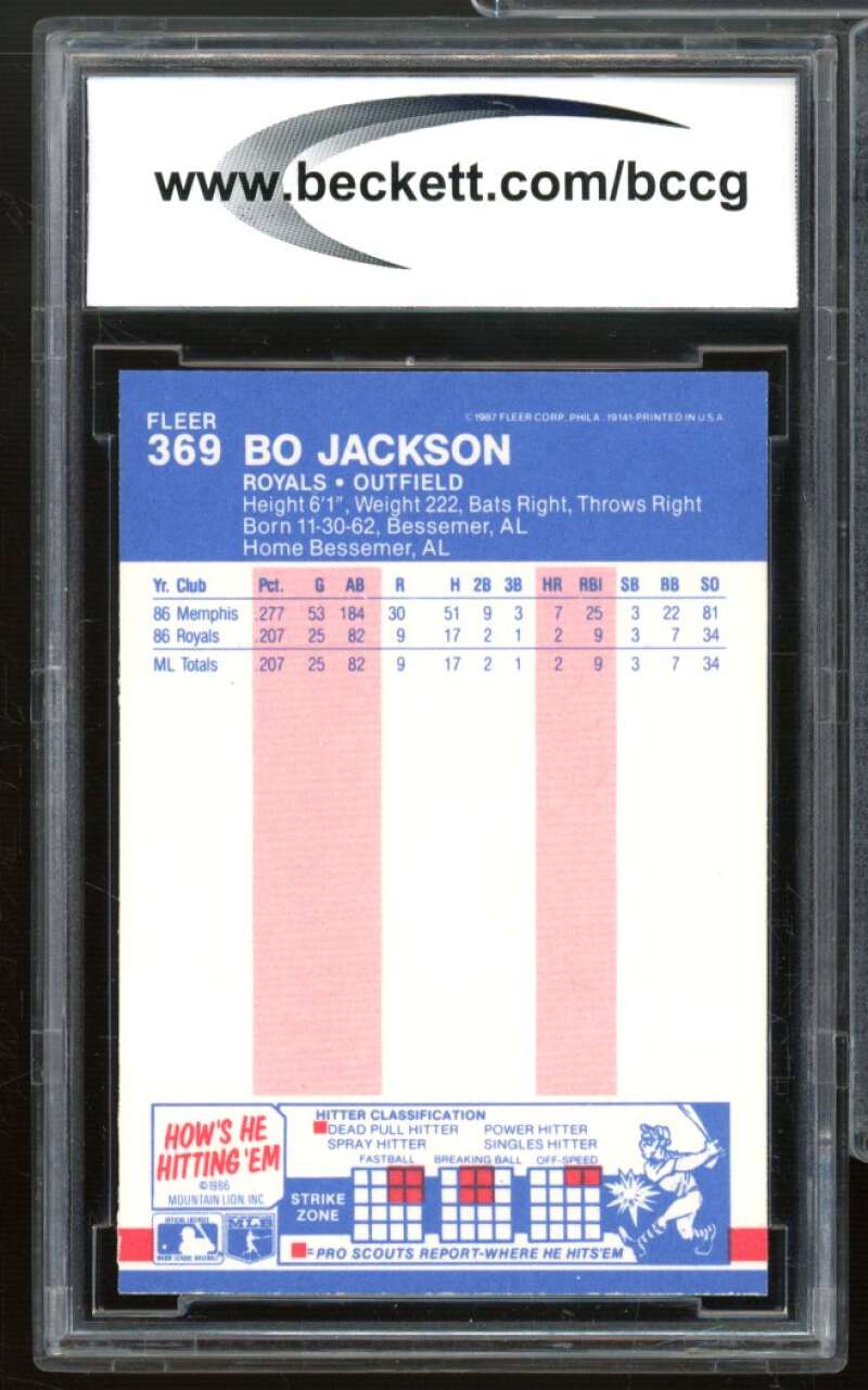 Bo Jackson Rookie Card 1987 Fleer #369 BCCG 9 Near Mint+ Image 2