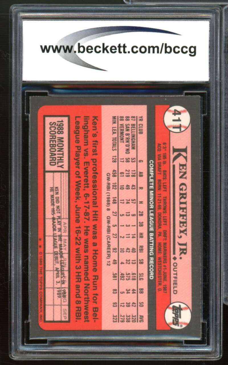 Ken Griffey Jr. Rookie Card 1989 Topps Traded #41t BGS BCCG 10 Mint+ Image 2