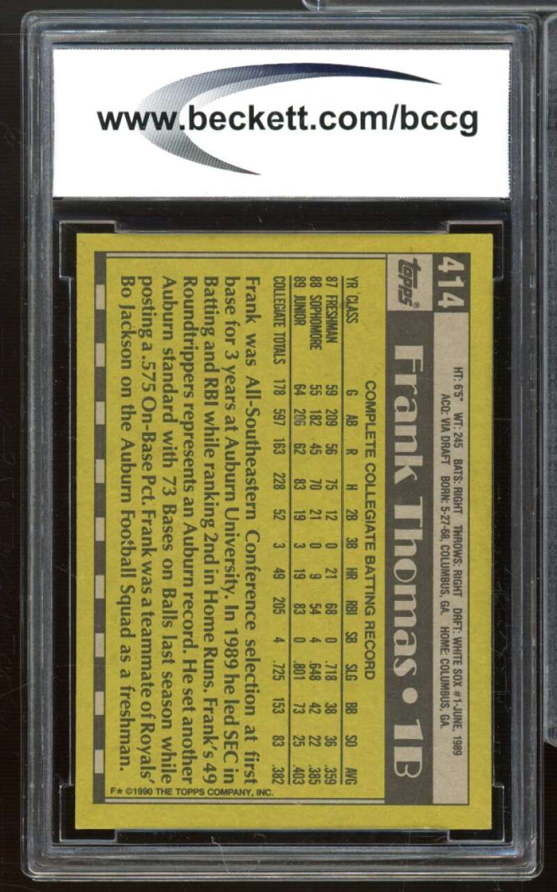 Frank Thomas Rookie Card 1990 Topps #414 BCCG 10 Mint+ Image 2