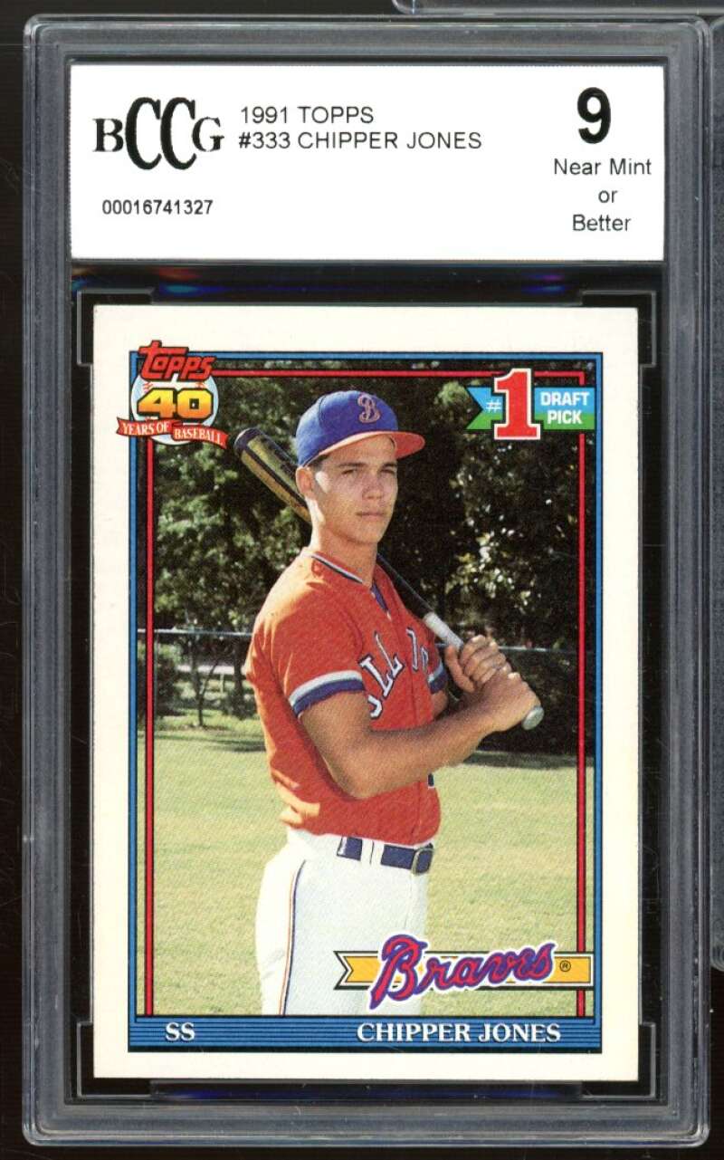 Chipper Jones Rookie Card 1991 Topps #333 BCCG 9 Near Mint+ Image 1