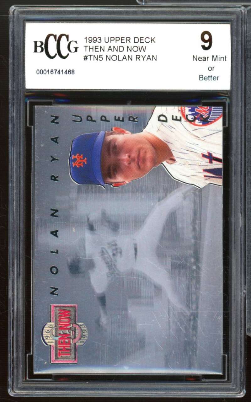 Nolan Ryan Card 1993 Upper Deck Then And Now #TN5 BGS BCCG 9 Near Mint+ Image 1