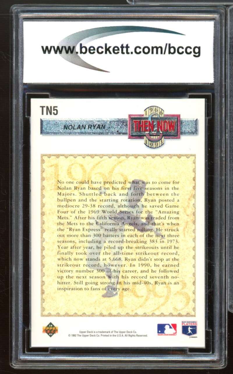 Nolan Ryan Card 1993 Upper Deck Then And Now #TN5 BGS BCCG 9 Near Mint+ Image 2