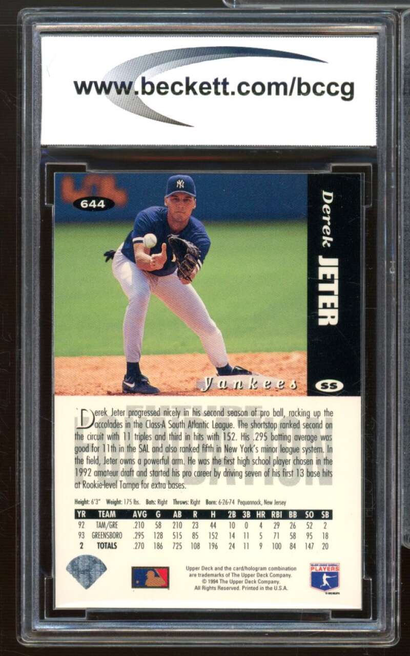 Derek Jeter Card 1994 CC White Letter Variation #644 BCCG 9 Near Mint+ Image 2