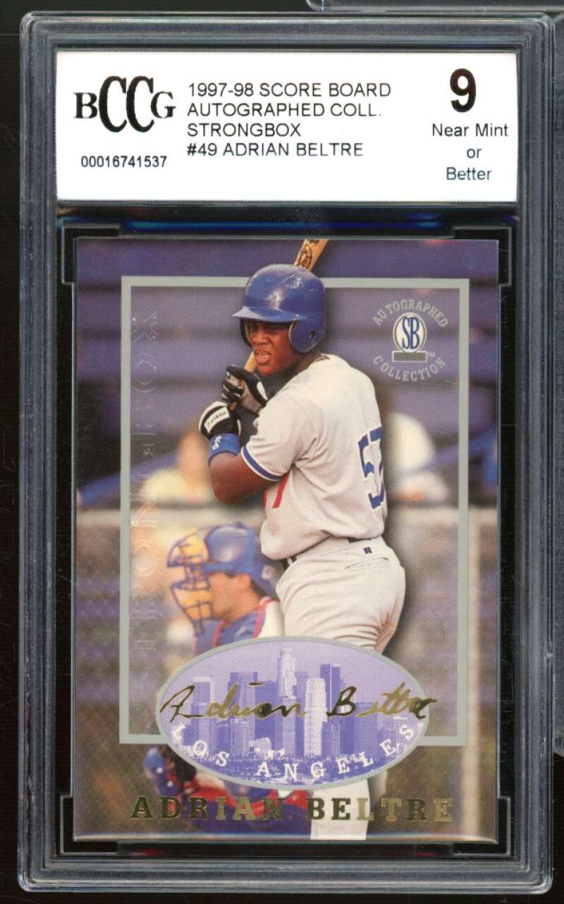 Adrian Beltre Rookie 1997-98 Score Board Auto Coll. Strongbox #49 BGS BCCG 9 NM+ Image 1