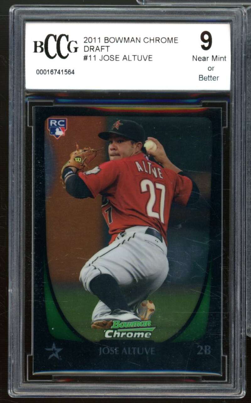 Jose Altuve Rookie Card 2011 Bowman Chrome Draft #11 BCCG 9 Near Mint+ Image 1