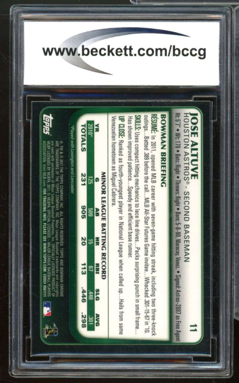 Jose Altuve Rookie Card 2011 Bowman Chrome Draft #11 BCCG 9 Near Mint+ Image 2