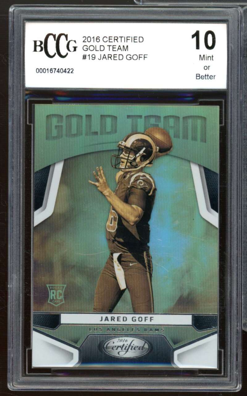 Jared Goff Rookie Card 2016 Panini Certified Gold Team #19 BCCG 10 Mint+ Image 1