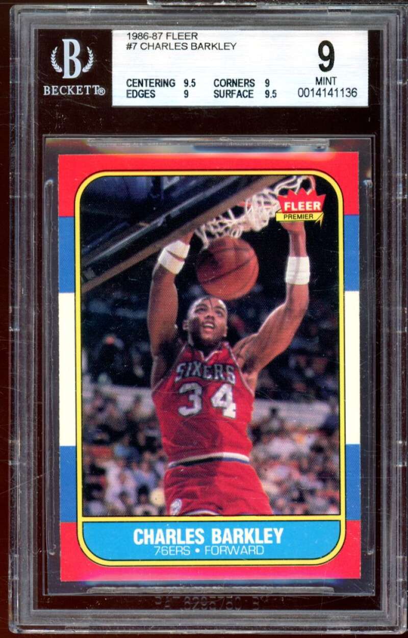 Charles Barkley Rookie Card 1986-87 Fleer #7 BGS 9 (9.5 9 9 9.5) Image 1