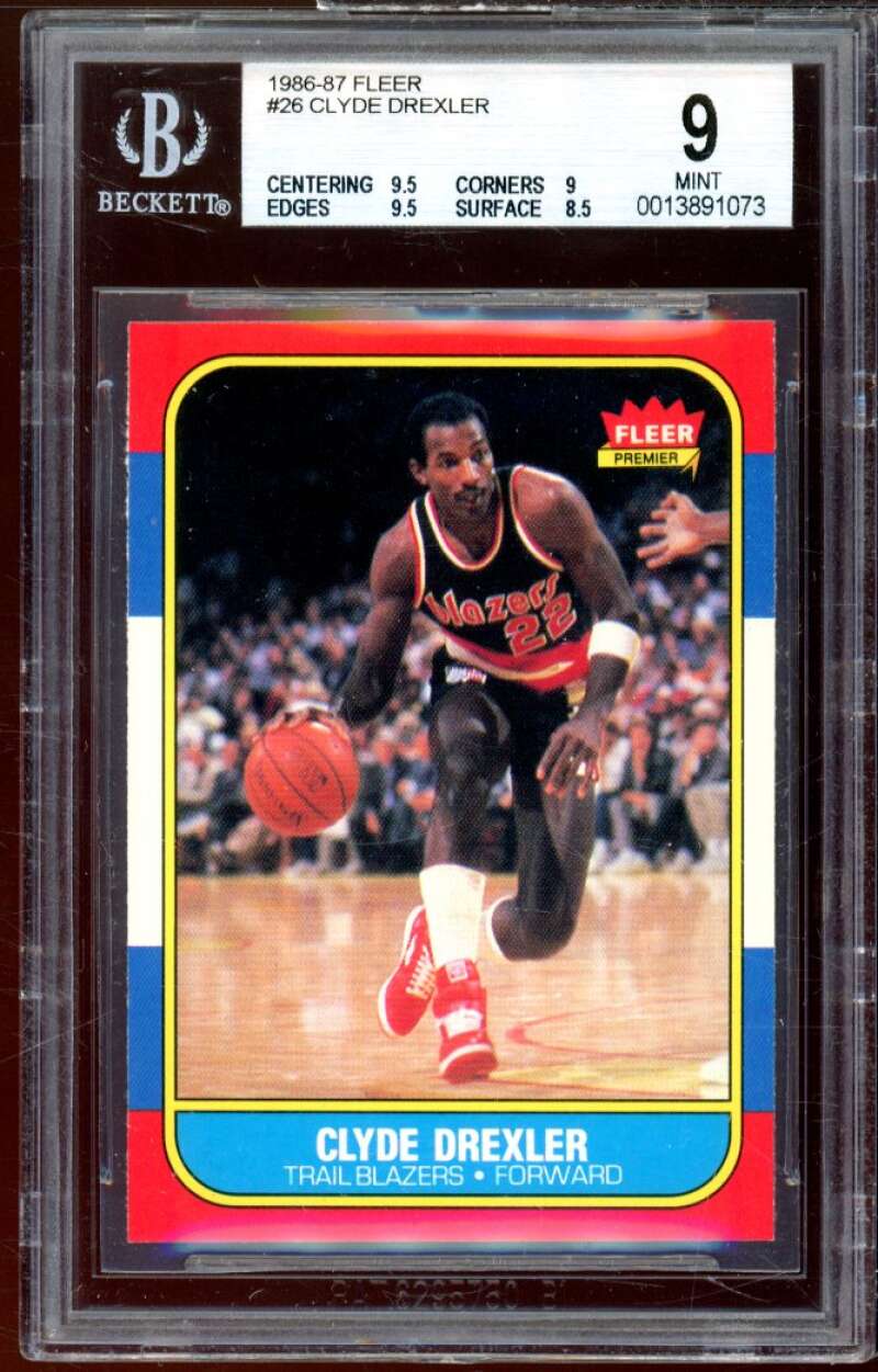 Clyde Drexler Rookie Card 1986-87 Fleer #26 BGS 9 (9.5 9 9.5 8.5) Image 1