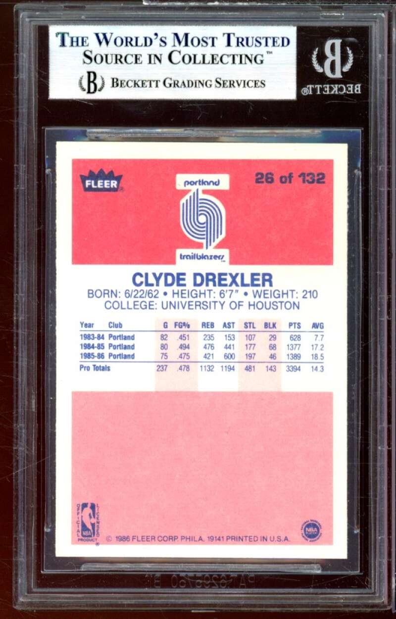 Clyde Drexler Rookie Card 1986-87 Fleer #26 BGS 9 (9.5 9 9.5 8.5) Image 2