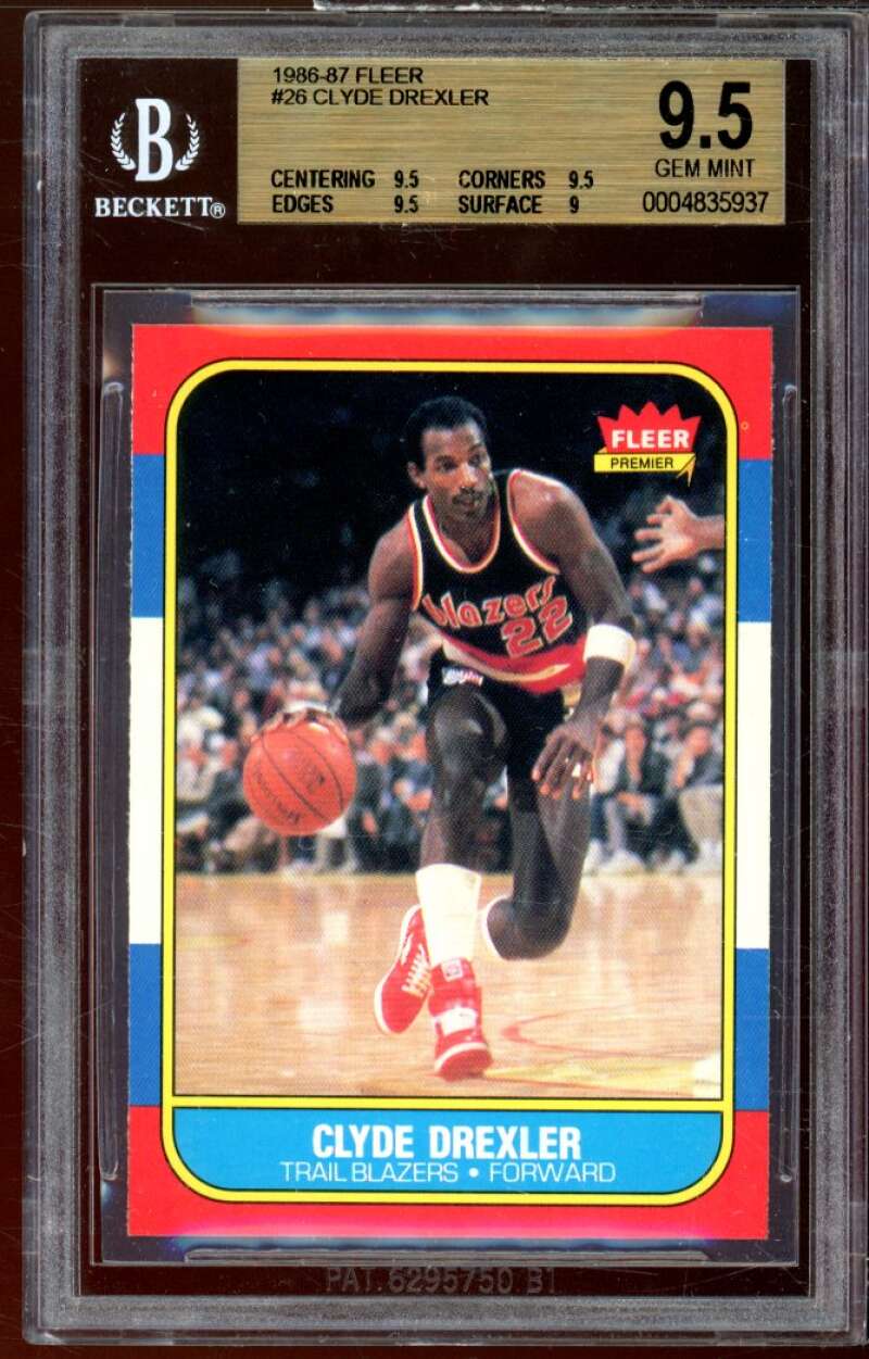 Clyde Drexler Rookie Card 1986-87 Fleer #26 BGS 9.5 (9.5 9.5 9.5 9) Image 1