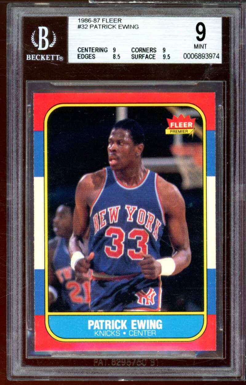 Patrick Ewing Rookie Card 1986-87 Fleer #32 BGS 9 (9 9 8.5 9.5) Image 1