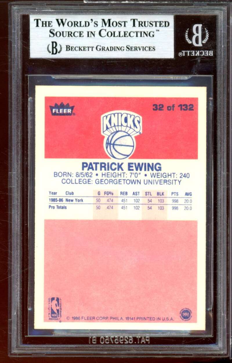 Patrick Ewing Rookie Card 1986-87 Fleer #32 BGS 9 (9 9 8.5 9.5) Image 2