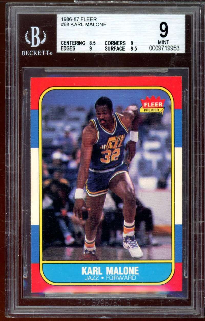 Karl Malone Rookie Card 1986-87 Fleer #68 BGS 9 (8.5 9 9 9.5) Image 1