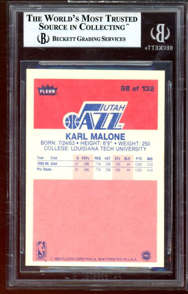 Karl Malone Rookie Card 1986-87 Fleer #68 BGS 9 (8.5 9 9 9.5) Image 2