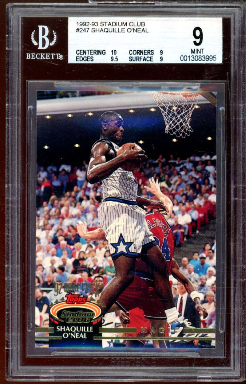 Shaquille O'Neal Rookie Card 1992-93 Stadium Club #247 BGS 9 (10 9 9.5 9) Image 1