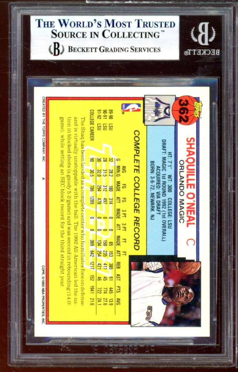 Shaquille O'Neal Rookie Card 1992-93 Topps Gold #362 BGS 9 (9.5 9.5 9 8.5) Image 2