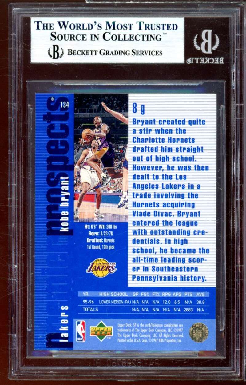 Kobe Bryant Rookie Card 1996-97 SP #134 BGS 9 (9.5 8.5 9.5 9.5) Image 2