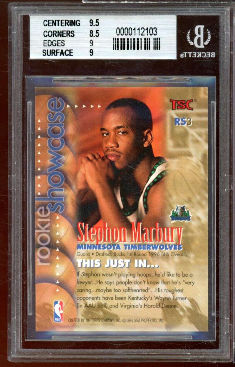 Stephon Marbury Rookie Card 1996-97 Stadium Club Rookie Showcase #rs3 BGS 9 Image 2