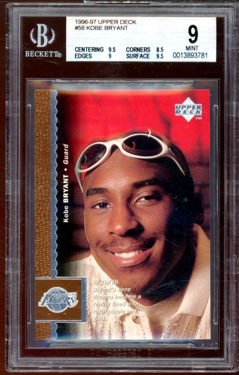 Kobe Bryant Rookie Card 1996-97 Upper Deck #58 BGS 9 (9.5 8.5 9 9.5) Image 1