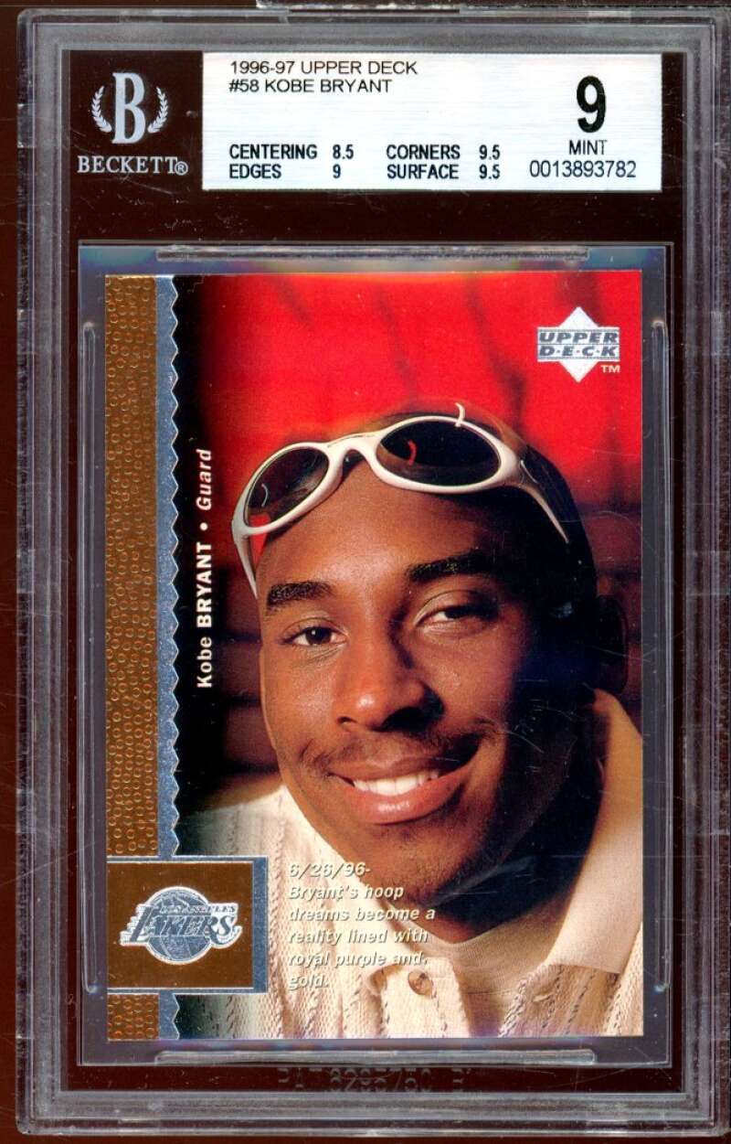 Kobe Bryant Rookie Card 1996-97 Upper Deck #58 BGS 9 (8.5 9.5 9 9.5) Image 1