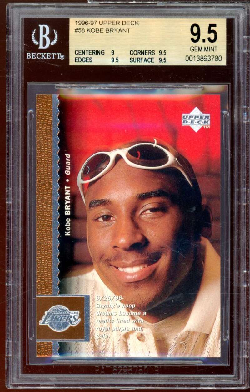 Kobe Bryant Rookie Card 1996-97 Upper Deck #58 BGS 9.5 (9 9.5 9.5 9.5) Image 1