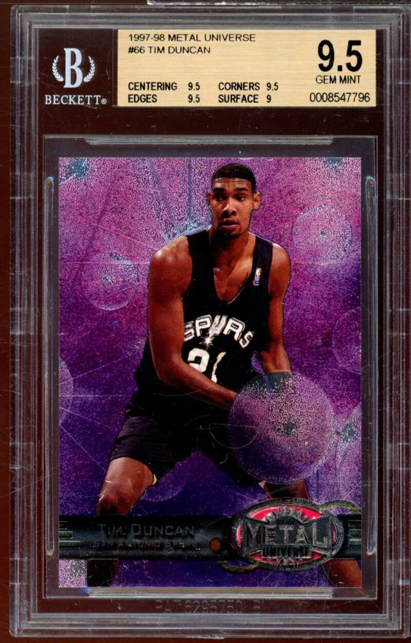 Tim Duncan Rookie Card 1997-98 Metal Universe #66 BGS 9.5 (9.5 9.5 9.5 9) Image 1