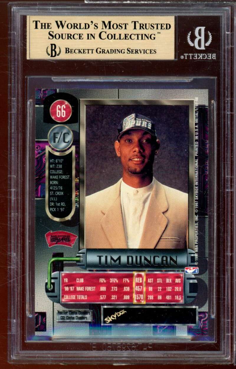 Tim Duncan Rookie Card 1997-98 Metal Universe #66 BGS 9.5 (9.5 9.5 9.5 9) Image 2