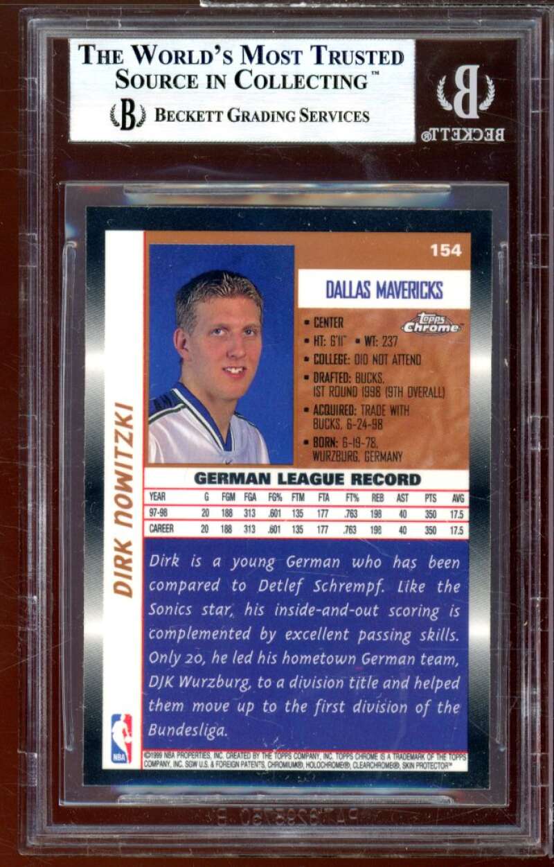 Dirk Nowitzki Rookie Card 1998-99 Topps Chrome #154 BGS 9 (9 9 8.5 9) Image 2