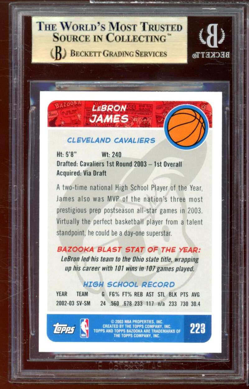 Lebron James Rookie Card 2003-04 Bazooka #223a BGS 9.5 (9 9.5 10 9.5) Image 2