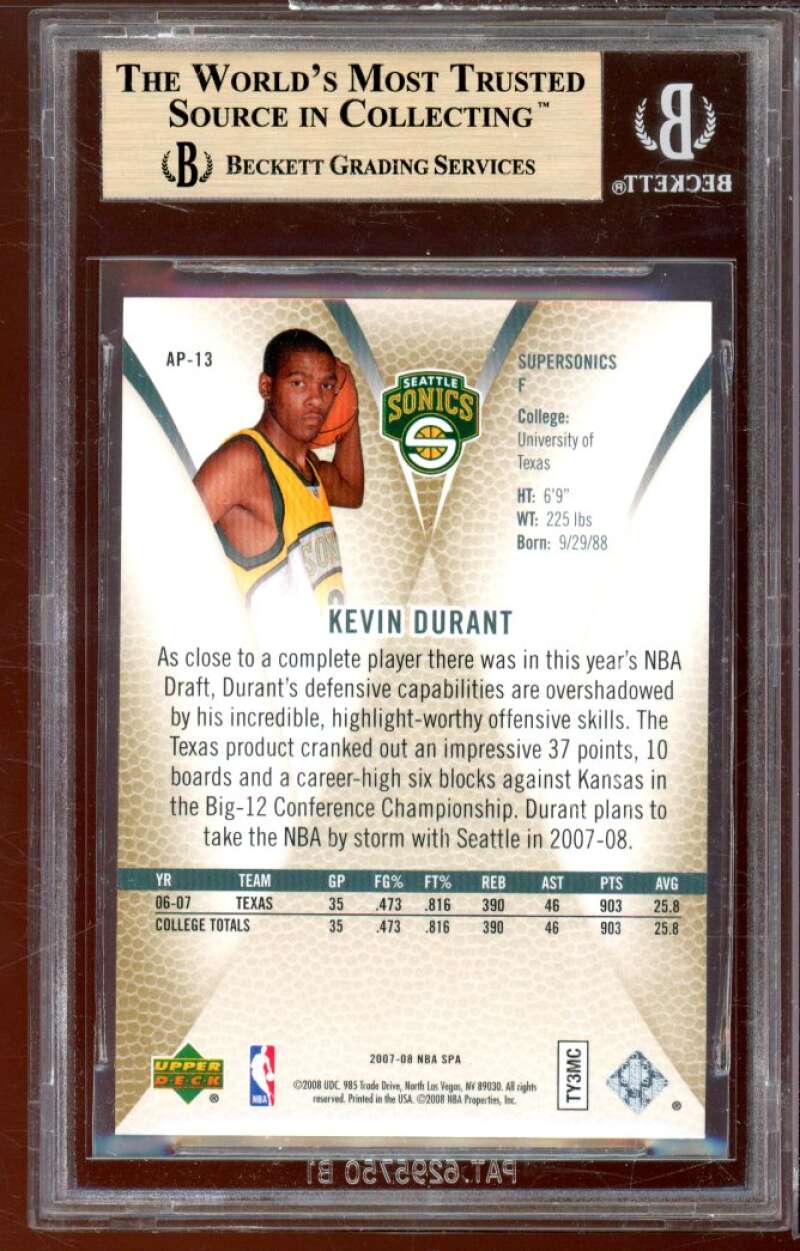 Kevin Durant Rookie 2007-08 SP Authentic Profiles #AP-13 BGS 9.5 (10 9 9.5 9.5) Image 2