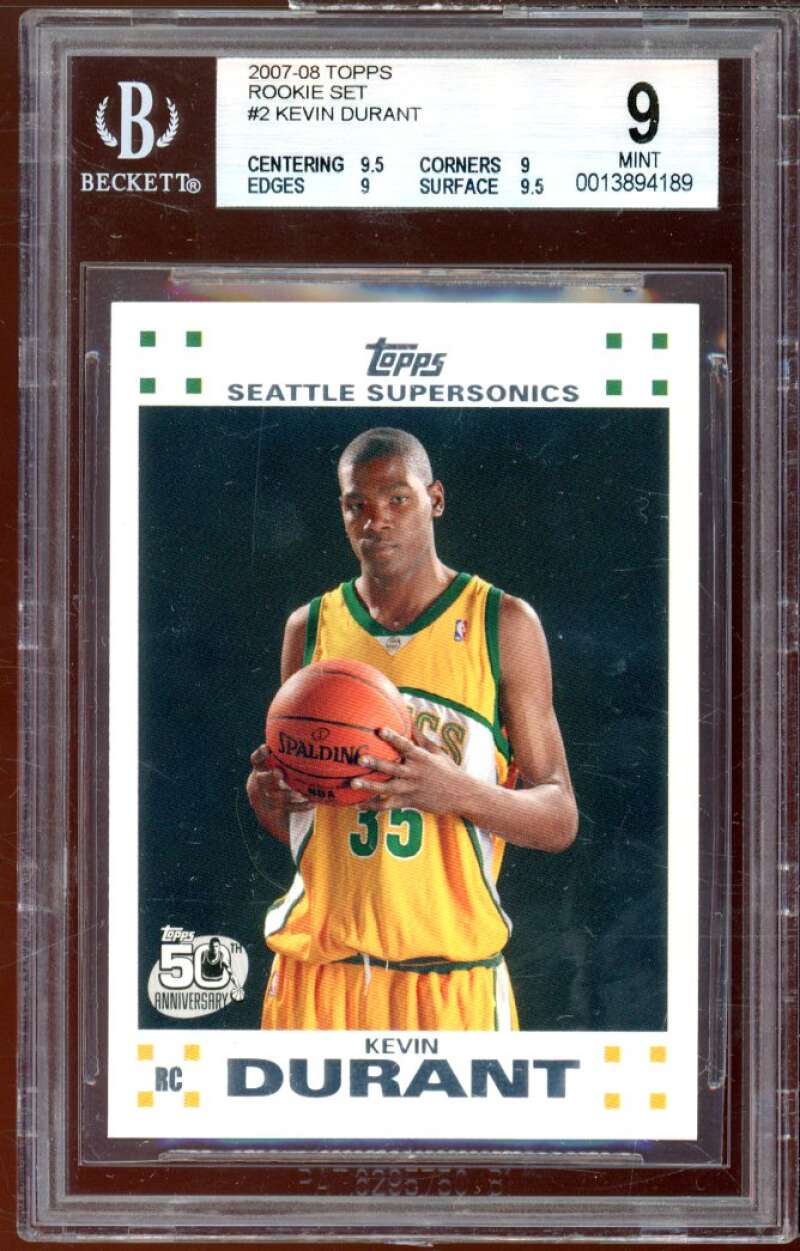 Kevin Durant Rookie Card 2007-08 Topps Rookie Set #2 BGS 9 (9.5 9 9 9.5) Image 1