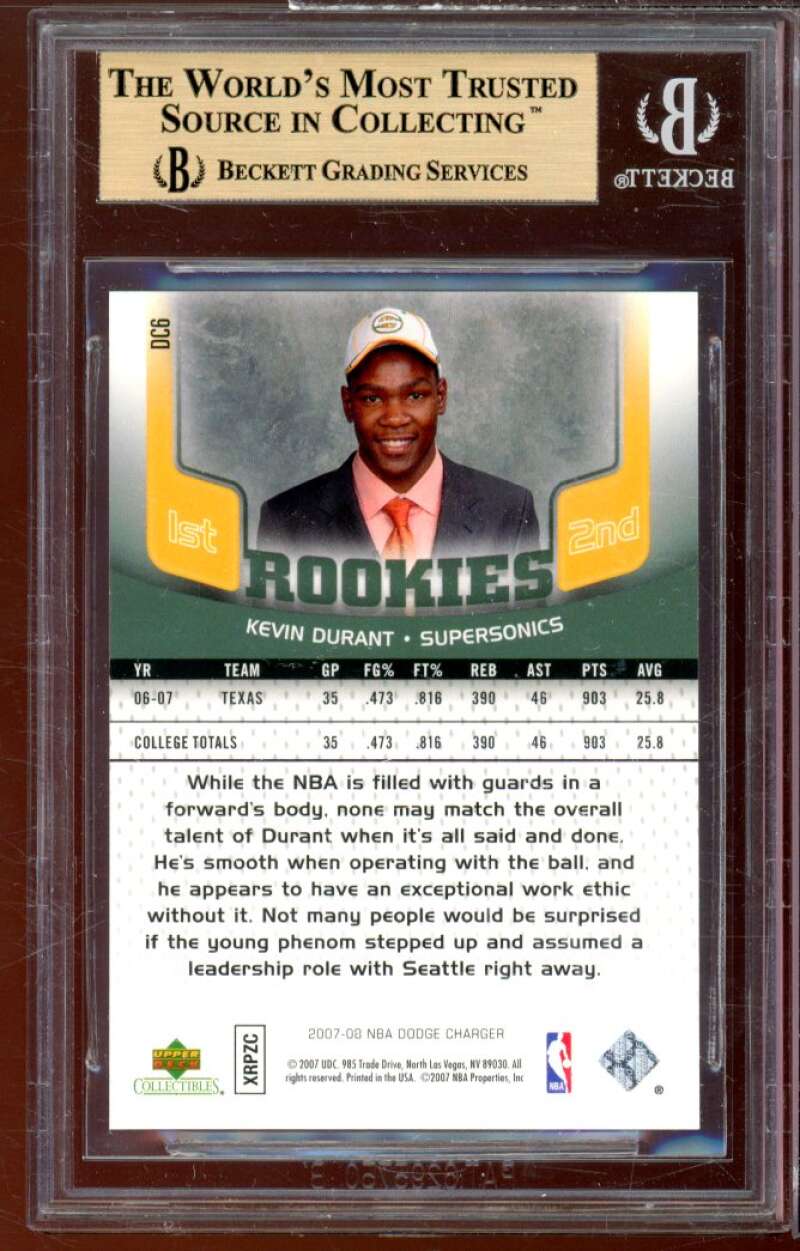 Kevin Durant Rookie Card 2007-08 UD Dodge Charger #dc6 BGS 9.5 (9.5 9.5 9.5 10) Image 2