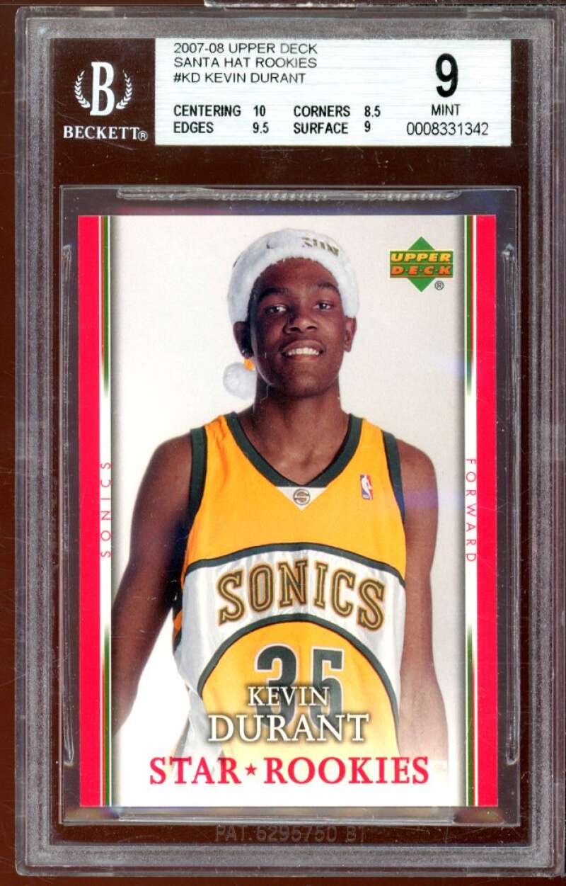 Kevin Durant Rookie Card 2007-08 UD Santa Hat Rookies #kd BGS 9 (10 8.5 9.5 9) Image 1