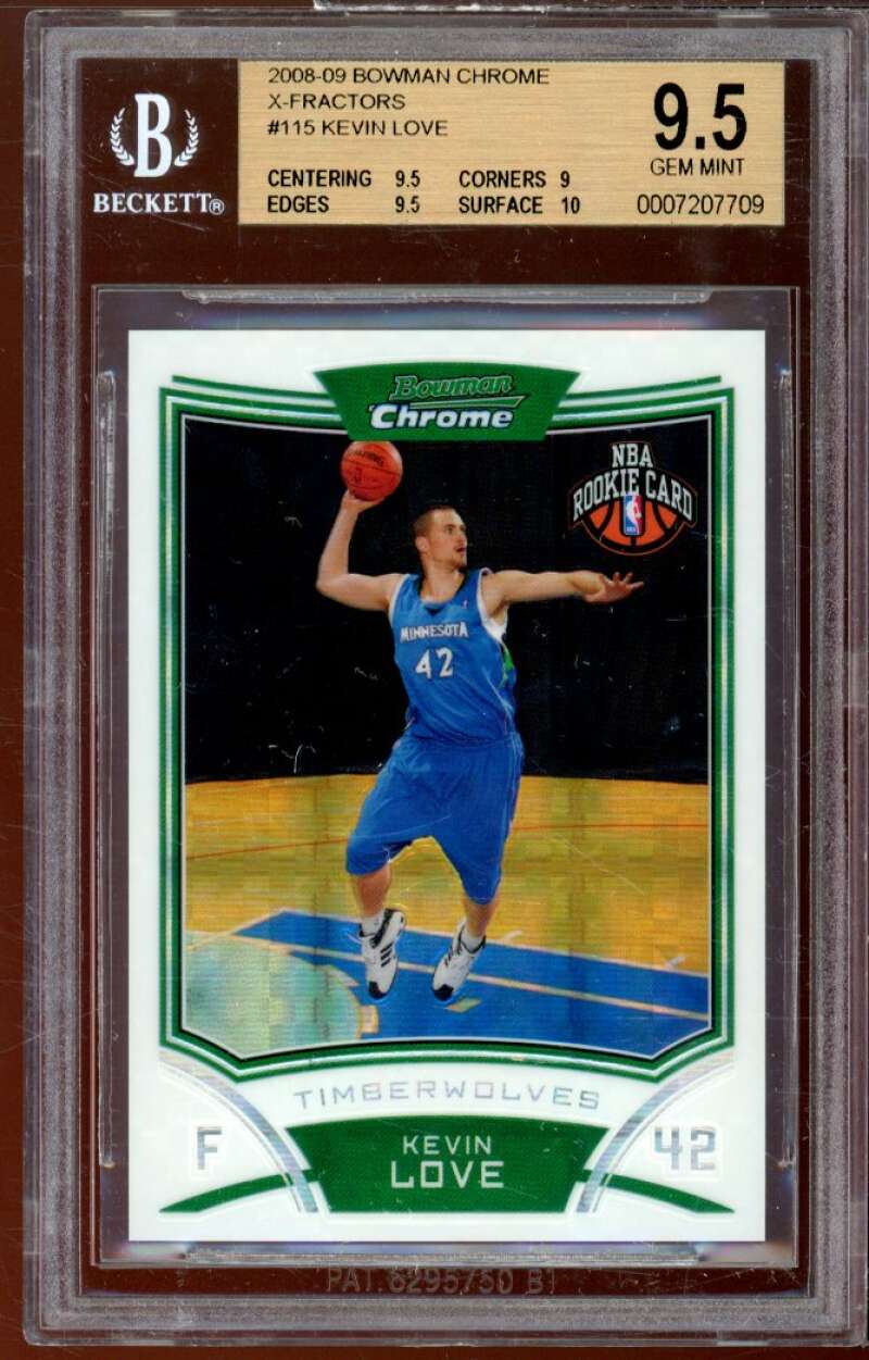 Kevin Love Rookie 2008-09 Bowman Chrome X-Fractors #115 BGS 9.5 (9.5 9 9.5 10) Image 1