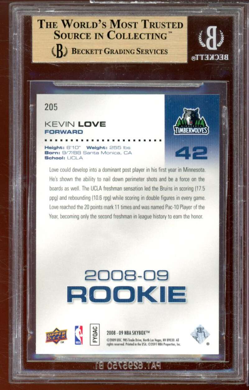 Kevin Love Rookie Card 2008-09 Skybox #205 BGS 9.5 (9.5 9 9.5 10) Image 2