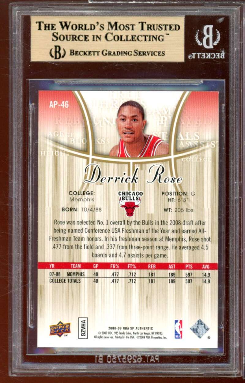 Derrick Rose Rookie 2008-09 SP Authentic Profiles #AP-46 BGS 9.5 (10 9 9.5 10) Image 2